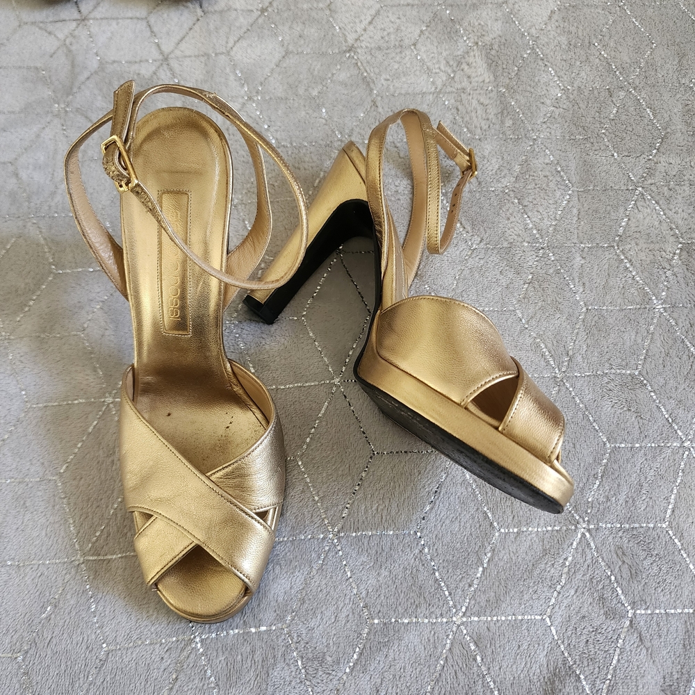 SERGIO ROSSI | Metallic Goldtone Heels - Picture 6 of 14